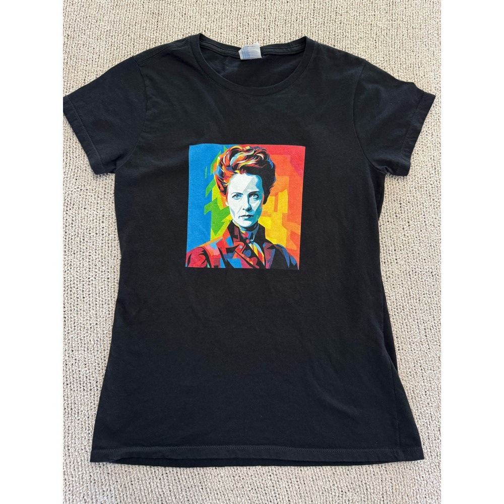 Port & Company Marie Curie Pop Art Graphic T-Shirt Black XS Women Short Sleeve